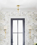 Dope Mid Century Modern Globe Semi Flush Mount Ceiling Light With Clear Glass And Gold Brass Finish in hallway