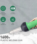 1600W Hot Air Welder Gun For Plastic And Vinyl Projects With Adjustable Temperature And Power, Stainless Steel Barrel