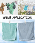 30 Pack Transparent Balloon Arch Clips 2.4 Inch Heavy Duty Spring Clamps holding clothing and toys on a clothesline.