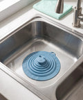 Bekecidi Bathtub Drain Cover, 6-Inch Silicone Tub Stopper, 3 Pack in sink, blue silicone design creating strong water seal.