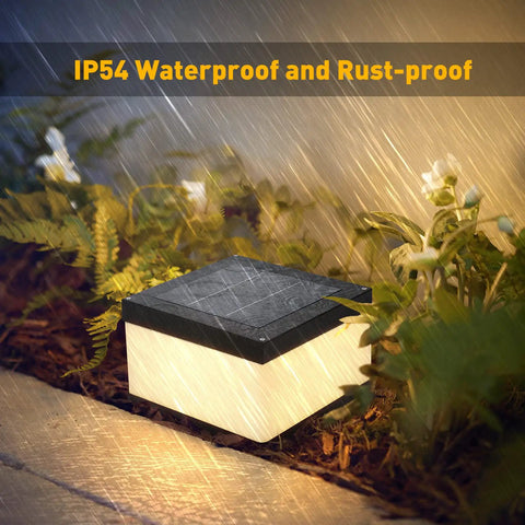 Outdoor Solar Post Cap Light With Warm 3000K LED, Waterproof IP54, rustproof design, illuminating garden plants at night.