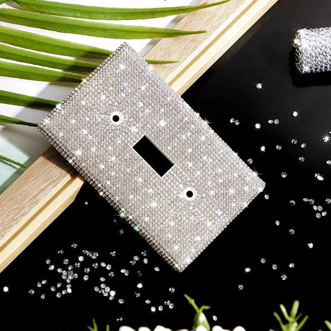 Rhinestone Wall Plate Light Switch Cover Bling Outlet Cover For Bedroom Decor Single Gang Toggle Silver Sparkle Decorative Switch Plate For Modern Homes