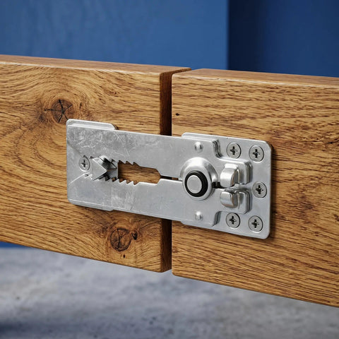 Six Piece Heavy Duty Stainless Steel Sectional Couch Connectors Featuring Grippy Double Tooth Brackets To Lock Down Modular Sofas And Keep Your Setup Solid, visible bracket on wood.