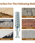 Heavy Duty Hollow Wall Anchors With Screws For Stripped Hole Fixes And Wobbly Hinge Fixes Tree Shape Zinc Coated Steel Drywall Plugs on various wall types.