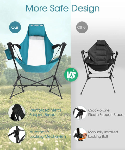 Two Pack Hammock Camping Chairs With Stand And Storage Bag, Portable Swinging Chairs For Adults, reinforced metal frame, blue