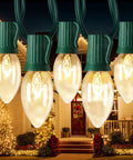 Vintage Clear C9 Christmas String Lights 100 Ft Outdoor Waterproof Lights with 100 Glass Bulbs on Green Wire for patio roofline