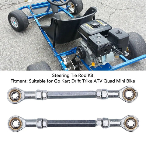 Heavy Duty Steering Tie Rod Kit With 155mm End Joints And Spherical Joints for go karts shown with engine and frame.