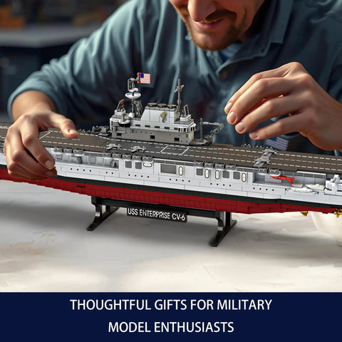 USS Enterprise Aircraft Battleship Building Set With 1883 Pieces 30 Inch Long Model Dope Molded Planes And Display Stand Interactive Propeller Mechanism Perfect Gift For Teens And Adults being assembled