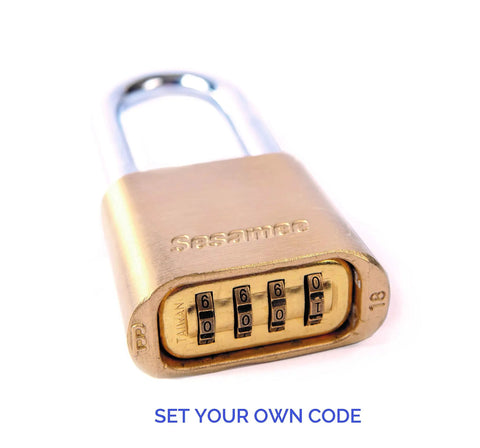 4 Dial Bottom Resettable Brass Padlock with Hardened Steel Shackle and 10,000 Possible Combos for Easy, No Key Needed Security