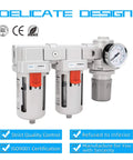 3/8 Inch NPT Air Drying System With Dual Filters And Regulator, semi auto drain, poly bowl, 70 SCFM, heavy duty piggyback combo