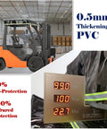 Front view of BENVOL forklift roof cover in black translucent PVC, 0.5mm thick, for 6000lb forklifts, UV and IR protection