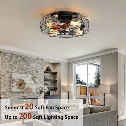 Low Profile 21 Inch Caged Ceiling Fan With Light And Remote Control in living room, farmhouse decor