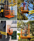Badass Rated Forklift Safety Cage And Heavy Duty Man Basket For Front End Loaders in use for tree trimming and building maintenance.