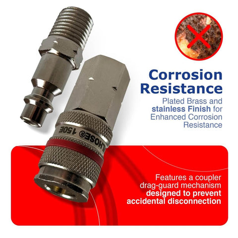 Beefy 12 Piece Air Hose Fitting Kit With 1/4 Inch NPT Quick Disconnects, Heavy Duty Brass And Steel Finish, corrosion resistance