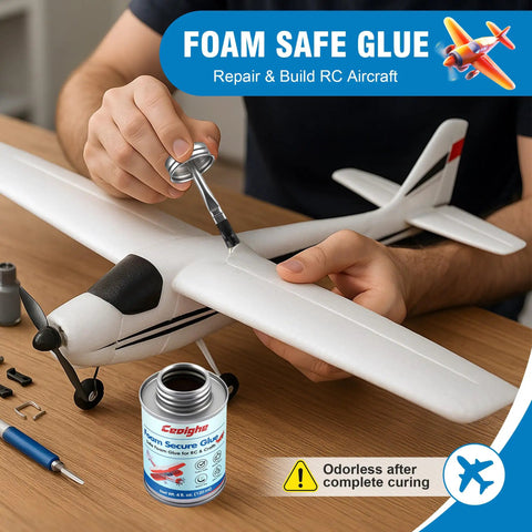 Foam Safe RC Glue With Built In Brush Cap For Precise Bonding And Quick Repairs On EPO EPP EPS KT Board Foam Aircraft Models 4 Ounce Bottle