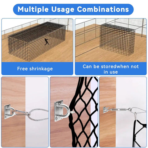 Heavy Duty 55Ft Batting Cage Netting And Cable Tension Kit for Home Backyard showing shrinkage and storage options
