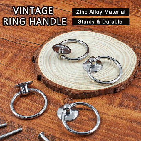 Six Pack Modern Style Ring Pull Handles In Chrome Finish, zinc alloy, with screws for dresser, closet, kitchen cabinets, wardrobes