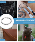 40Pcs 304 Stainless Steel Split Key Rings Open Jump Rings 1.4mm Thick 20mm OD Flat Keychain Loops For Keychains Car Keys And DIY Jewelry Making Craft Projects shown with various applications including clothes, bags, and pet tags.