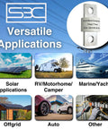 Infographic showing versatile applications of a 250 Amp Class T Fast Blow Fuse 125V White 5 Pack for auto electrical protection.