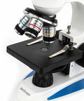 Close-up of 360 Degree Rotating Monocular Microscope With 40X-1000X Magnification, LED Illumination, And USB 2.0 Digital Camera stage and lenses.