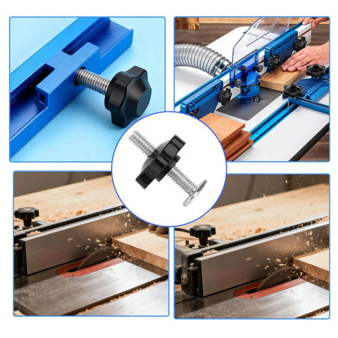 Pro Grade T Track Knob Kit Set With Plastic Star Knobs And Bolts Quarter Inch By Twenty Threads Carbon Steel Kit in use