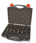 Seven piece annular cutter kit in a case for Heavy Duty Magnetic Drill Press With 2.27 Horsepower Variable Speed Motor.