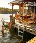 Heavy Duty Aluminum Dock Ladder Beefy Build With 500 Pound Capacity, Four Step, Non Slip Wide Steps For Wet Surfaces, Removable Design, Sturdy Frame That Will Not Wobble, Easy Setup For Boats, Docks, Or Piers. 4-step dock ladder by lake