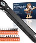 Compact Right Angle Screwdriver Kit With T5 T6 T7 Torx Bits Designed For Tight Squeezes Heavy Duty Tasks And Quick Fixes showing ratchet and bits.