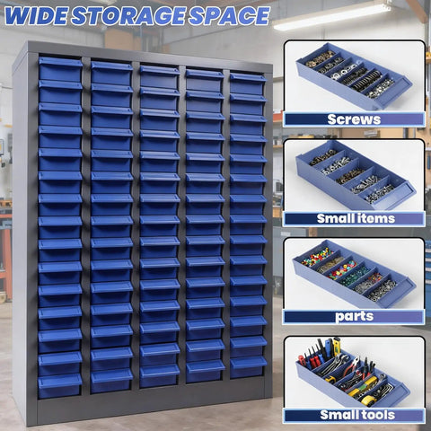 Heavy Duty 75 Drawer Parts Cabinet With Stainless Steel Frame And ABS Drawers, Bolt Bin Organizer for garage storage