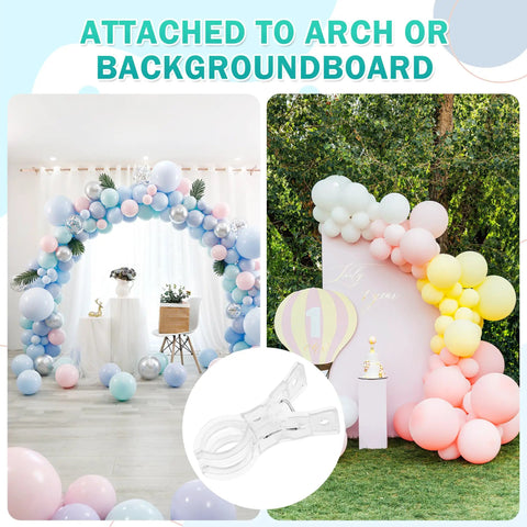 20 Pack Clear 3.5 Inch Spring Balloon Arch Clips Set for party backdrops and birthday balloons attached to arches