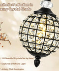 Lumestary 1 Piece Black Crystal Globe Wall Sconce, 1-Light Matte Black Finish, detailed view of crystal shade and design.
