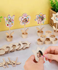 DIY Paintable Wooden Flower Photo Holders And Picture Frames Craft Kit With 28 Unfinished Flower Ornaments, Gem Stickers And Three Styles