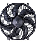 Spal High Output 16 Inch Curved Blade Puller Cooling Fan With Powerful Airflow For Radiator Systems, featuring a black steel frame and curved blades.
