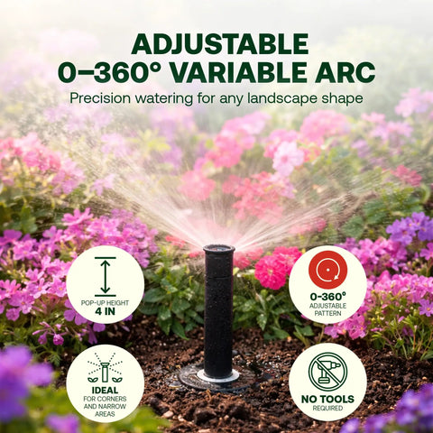 1804VAN 4 Inch Pop Up Sprinkler Head Pack With Adjustable 0 To 360 Degree Arc Nozzle watering flower bed