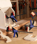 6 Inch Mini Bar Clamps For Woodworking, One Handed F Clamps And Spreaders, 4 Pack With 50 Lb Load, Throat One And A Half Inches, Screw Reverses To Convert To Spreader For Tight Glue Ups For Diyers on small wood glue-up