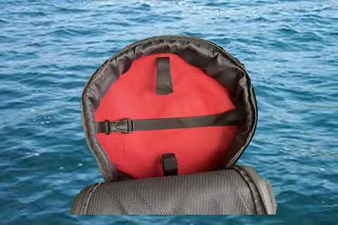 Interior view of Heavy Duty Padded Scuba Regulator Bag With Detachable Shoulder Strap Or Just Carry Handle, showing red padded lining