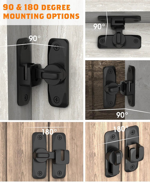 90 To 180 Degree Barn Door Lock Set Black 2 Pieces Small Flip Gate Latches Hardware Installation