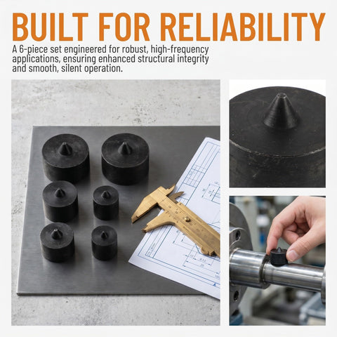 Set Of 6 Heavy Duty Industrial Shaft Guard Caps, Metal End Protectors For Spindle, Axle And Machine Shafts, shown on table