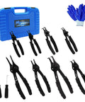 Heavy Duty Snap Ring Pliers Set Pro Grade With 10 Piece Internal And External Circlip Pliers Including Bent And Straight Tips Plus Hook And Pick Storage Case And Gloves For Easy Ring Removal.