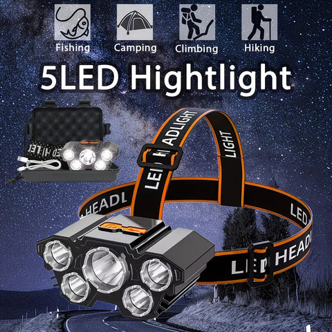 All In One LED Headlamp Gift Box Set For Camping And Fishing Work Light and Survival Essentials shown with accessories