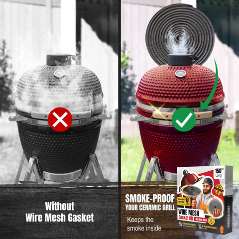 Fiberglass Gasket Replacement Kit For Kamado Joe Classic And Big Green Egg, 150 Inch Wire Mesh Gasket Set, Easy Install Sealing Kit For Ceramic Grills showing improved smoke retention.