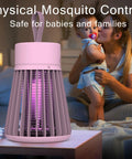 Rechargeable Outdoor Mosquito Trap With 600V Electric Grid, Hanging UV Purple Light Bug Zapper on table, family background