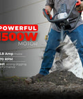 Powerful 1500W Electric Post Hole Digger Earth Auger With Reverse Function for digging soil outdoors, view of 13.8 Amp motor.