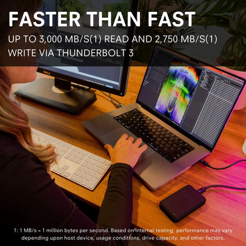 Beast 2TB External NVMe SSD With Thunderbolt 3 Ultra Fast 2800 MBs Read 2600 MBs Write For 4K 8K Editing VR And Big Media Backups in use