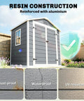 6 Ft By 4.5 Ft Outdoor Storage Shed Made From Waterproof Resin Plastic With Floor Window And Lockable Door So Your Gear Stays Dry All Weather Garden Tool Shed For Backyard Patio And Lawn Gray with resin construction, rust-proof, waterproof, UV resistant features and aluminum reinforcement.