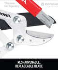 Close-up of Compound Action Anvil Lopper 32 Inch Heavy Duty Branch Cutter blade, showing resharpenable and replaceable features.