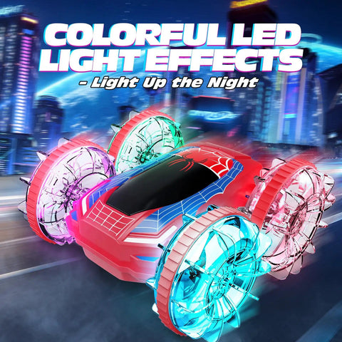 Amphibious RC Car Boat With 4WD Gesture Control And Magnetic Charging 60 Minute Playtime LED Lights Waterproof Pool Toy glowing.