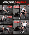 Heavy Duty Leg Extension And Curl Machine For Home Gym with adjustable exercises, ergonomic handles, shown in multiple uses