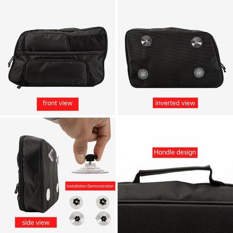 Toyota Land Cruiser Rear Side Window Hanging Bag Organizer For 2024 2025 2026 LC250 Prado Canvas Storage Box Interior Organizer Durable Tear Resistant Tuning Accessory 1 Left Side Bag showing multiple views including front, side, inverted, and handle design.