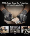 Snug Fit Cut Resistant Gloves 2 Or 5 Pack ANSI A4 Heavy Duty Work Gloves in use for glass cutting with detailed view of glove design.